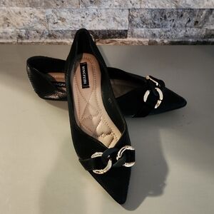 Mingfeidi Black Women's Shoes with Gold Accents